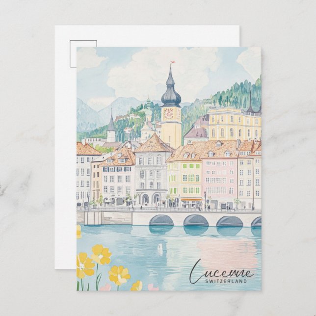 Lucerne Switzerland Gouache Illustration Travel Postcard (Front/Back)