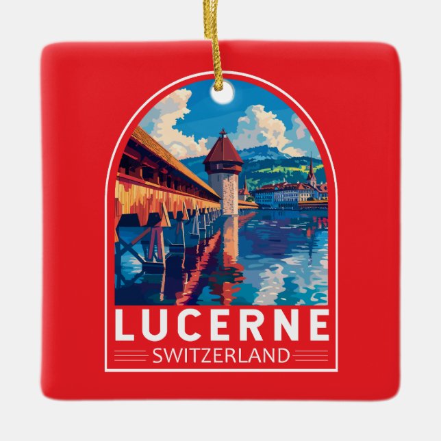 Lucerne Switzerland Travel Art Vintage Ceramic Ornament (Front)