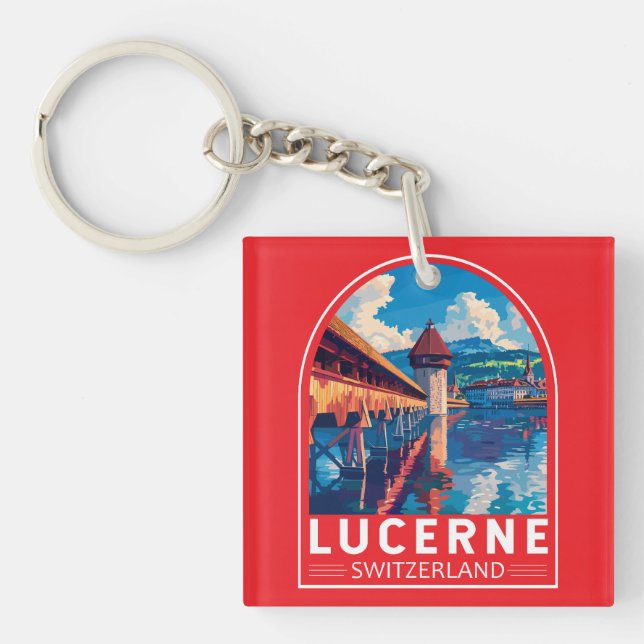 Lucerne Switzerland Travel Art Vintage Keychain (Front)
