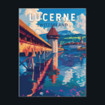 Lucerne Switzerland Travel Art Vintage Postcard<br><div class="desc">Lucerne retro vector travel design. Lucerne,  a compact city in Switzerland known for its preserved medieval architecture,  sits amid snowcapped mountains on Lake Lucerne.</div>