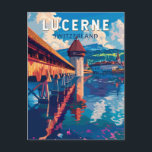 Lucerne Switzerland Travel Art Vintage Postcard<br><div class="desc">Lucerne retro vector travel design. Lucerne,  a compact city in Switzerland known for its preserved medieval architecture,  sits amid snowcapped mountains on Lake Lucerne.</div>