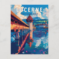 Lucerne Switzerland Travel Art Vintage