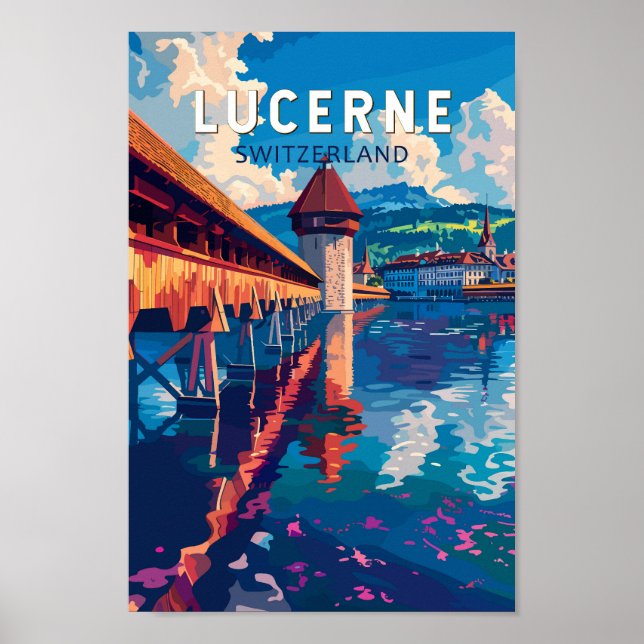Lucerne Switzerland Travel Art Vintage Poster (Front)