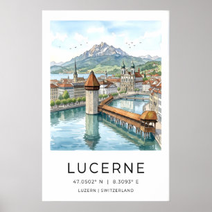 Lucerne Travel Art Print Swiss Cityscape and
