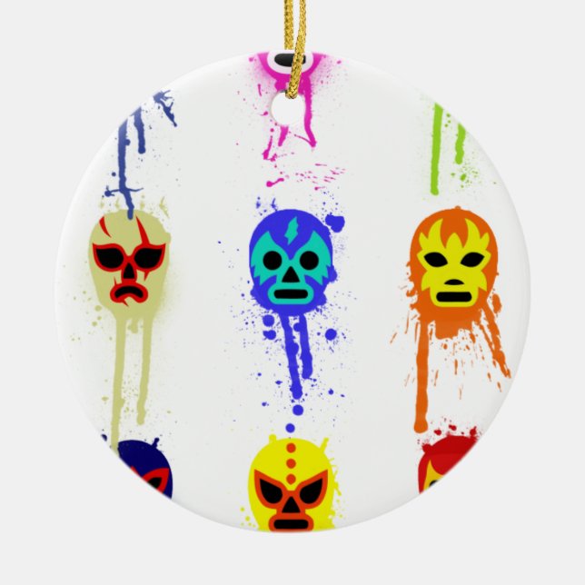 Lucha Libre Mask Mexican Wrestling Paint Drip Ceramic Ornament (Front)