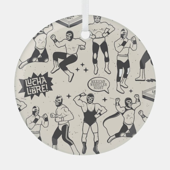 Lucha Libre: Mexican Wrestler pattern Glass Ornament (Front)