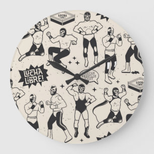 Lucha Libre: Mexican Wrestler pattern Large Clock