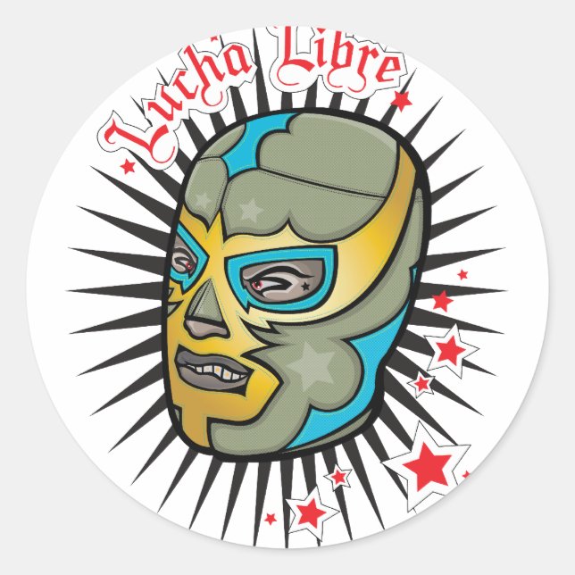 Lucha Libre Mexican Wrestling Mask Classic Round Sticker (Front)