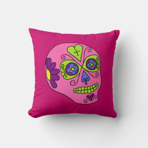 Lucha Libre Sugar Skull Throw Pillow