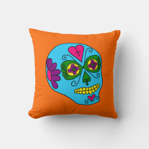 Lucha Libre Sugar Skull Throw Pillow