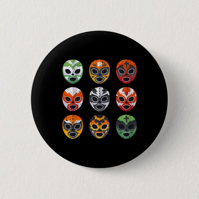 Lucha Libre Wrestling Mask Cinco De Mayo Mexican B 2 Inch Round Button (Front)