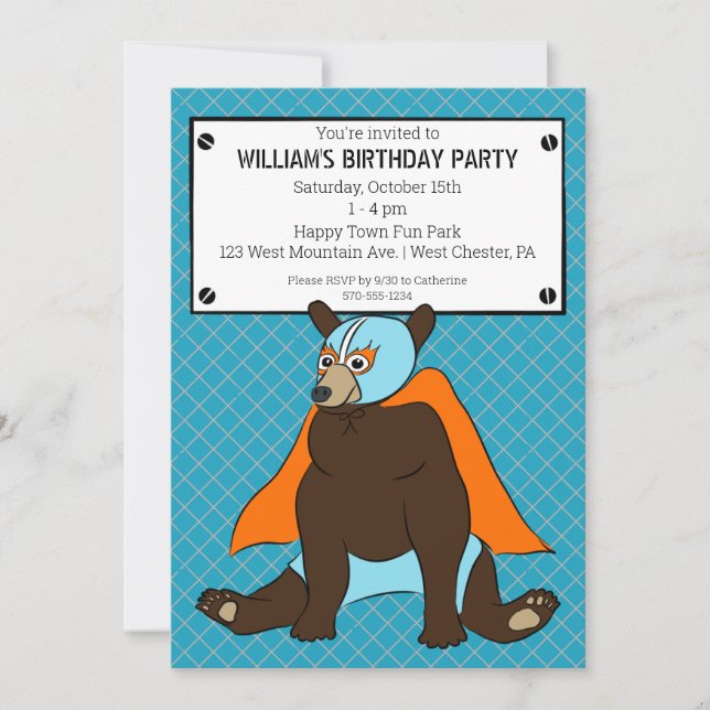 Luchador Mexican Wrestler Bear Custom Party Invitation (Front)
