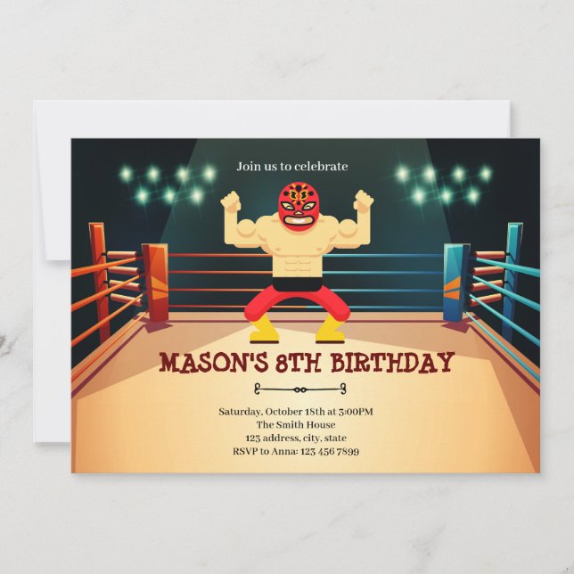 Luchador wrestling birthday party invitation (Front)