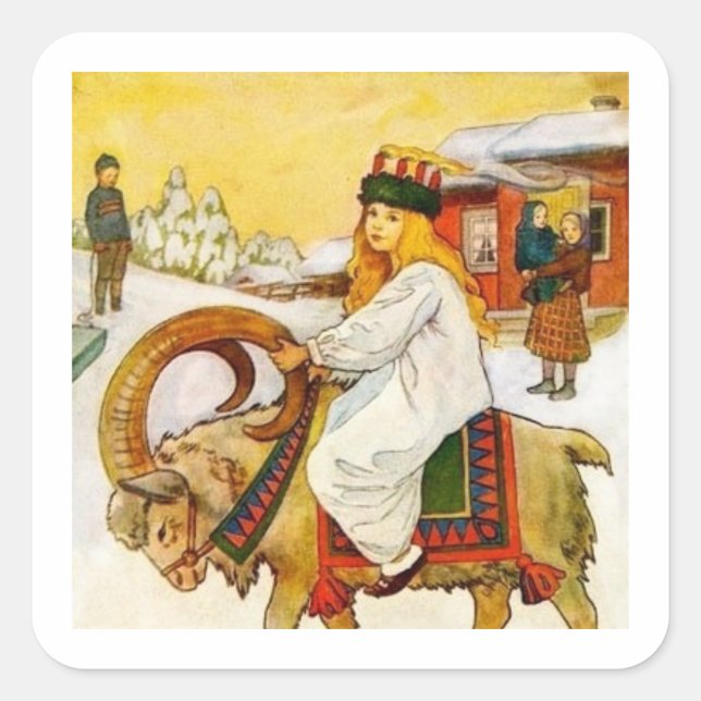 Lucia Rides the Jul Goat Square Sticker (Front)
