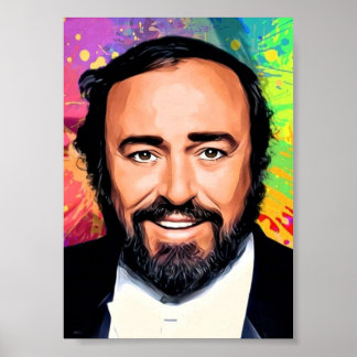 Luciano Pavarotti Coloured Portrait Poster