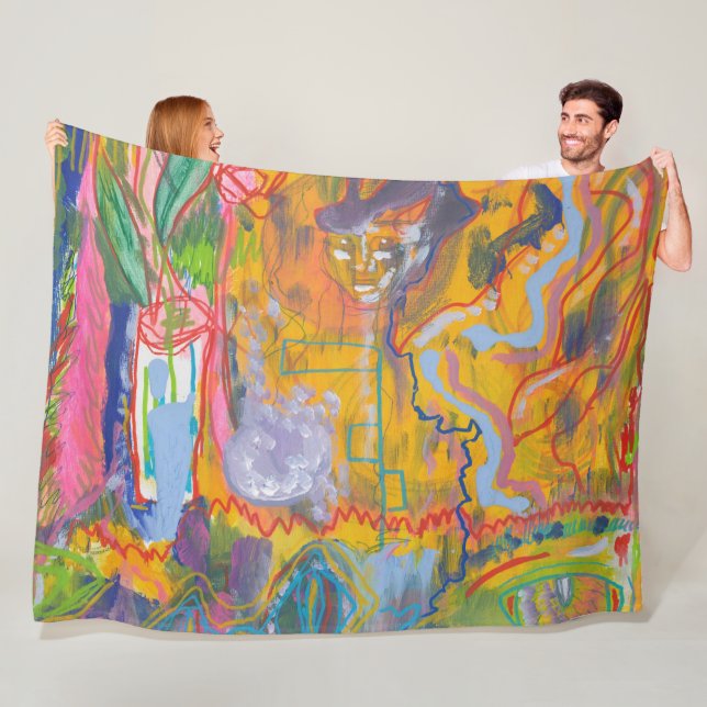 Lucid Dreamer Pink Rainbow Abstract Painting Art Fleece Blanket (In Situ)