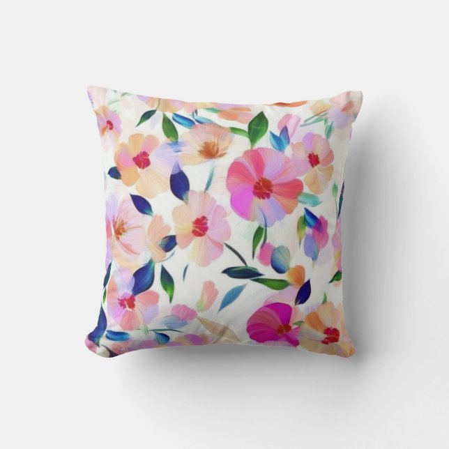 Lucid Flowers Floral Vibrant Botanical Colourful  Throw Pillow (Front)
