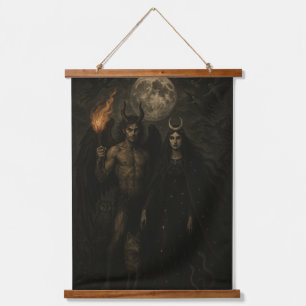 Lucifer and Diana – Witch’s Nocturne Illustration Hanging Tapestry