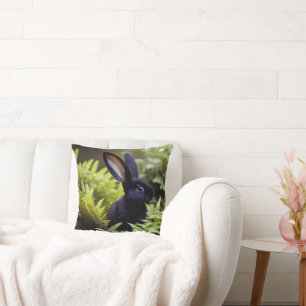 Lucifer the Black Bunny: A Dark Bundle of Mischief Throw Pillow