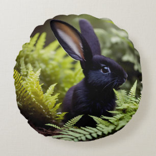 Lucifer The Black Little Bunny, Round Cushion