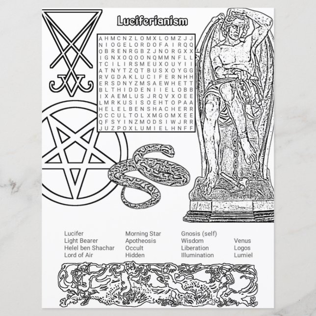 Luciferian Religion Word Recherche Papier Colorant (Devant)