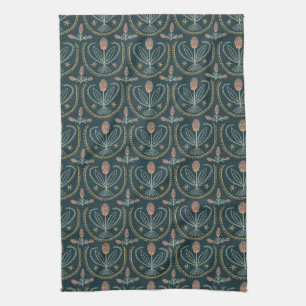 Lucile Flower Tile Dark Green Pattern Kitchen Towel