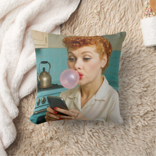 Lucille Ball Texting On a Cell Phone Throw Pillow