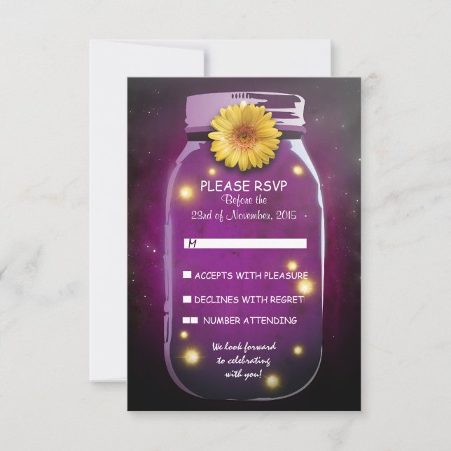 Lucioles et pot Mason Jar Mariage Fantaisiste RSVP (Devant)