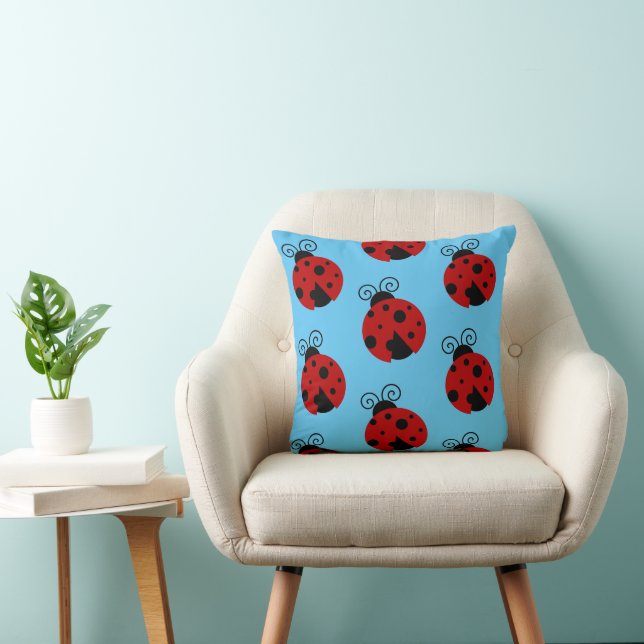 Luck be a Ladybug Cute Cartoon Insect Design Throw Pillow (Chair)