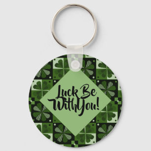 Luck Be With You Shamrock Chequerboard Pattern Keychain
