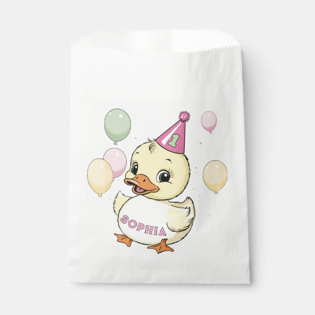 Luck Duck 1st Birthday Party Duckie Paper cup Favour Bag (Front)