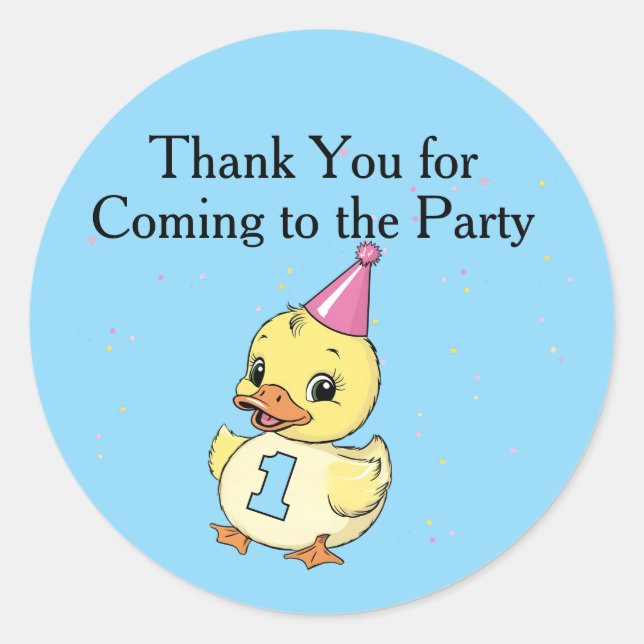 Luck Duck Birthday Party Duckie Paper cup Classic Round Sticker (Front)