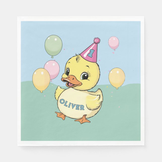Luck Duck Birthday Party Duckie Paper cup Napkin (Front)