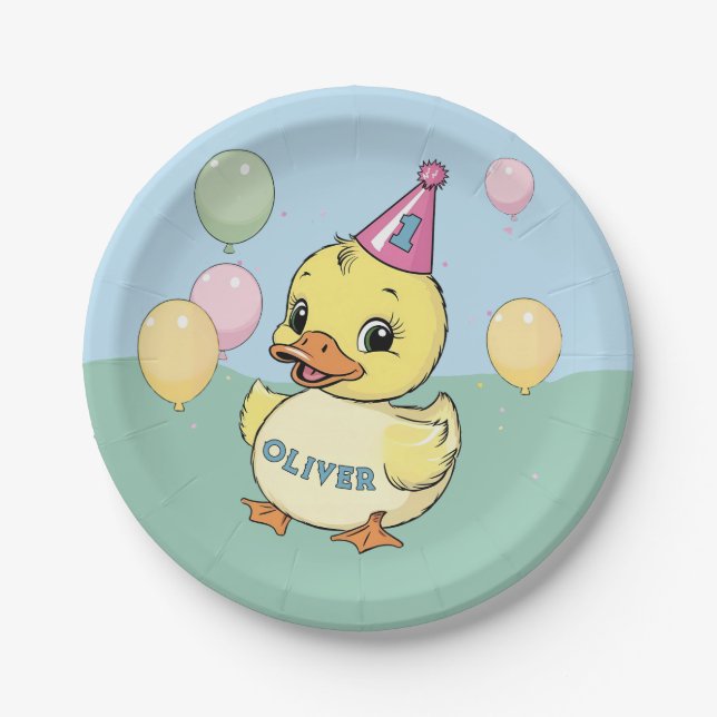 Luck Duck Birthday Party Duckie Paper cup Paper Plate (Front)