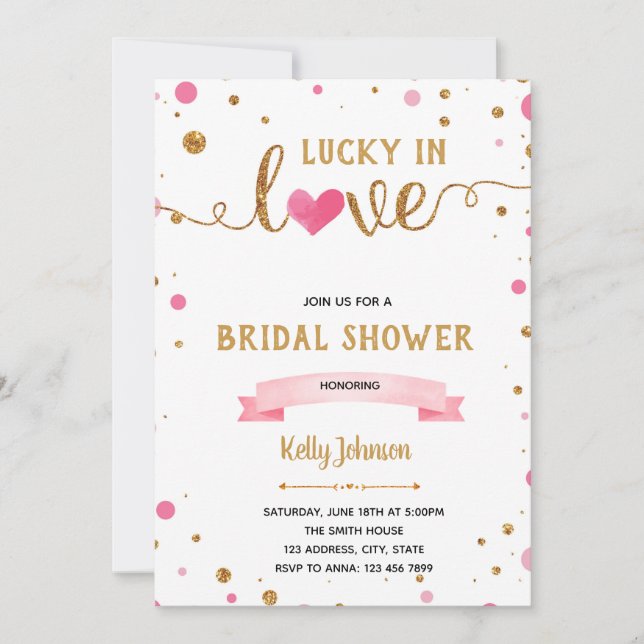 Luck in love bridal shower invitation (Front)