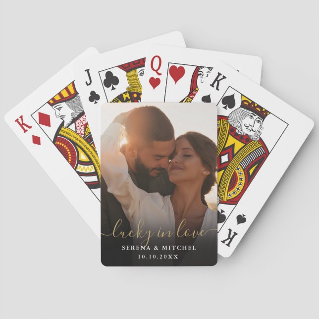 Luck In Love Script Photo Wedding Favour Playing Cards (Back)