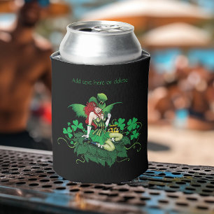Luck Irish Green Fairy Red Hair Shamrock Can Cooler