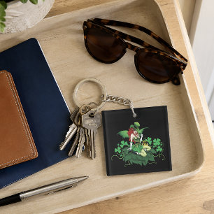 Luck Irish Green Fairy Red Hair Shamrock Keychain