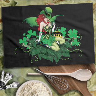 Luck Irish Green Fairy Red Hair Shamrock Kitchen Towel
