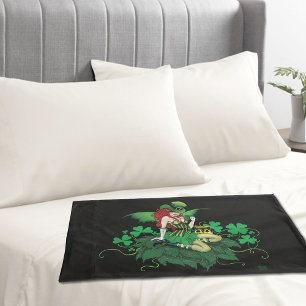 Luck Irish Green Fairy Red Hair Shamrock  Pillowcase
