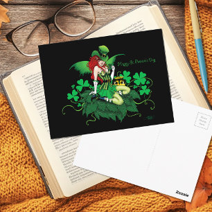 Luck Irish Green Fairy Red Hair Shamrock Postcard