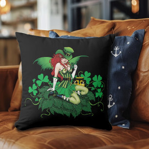 Luck Irish Green Fairy Red Hair Shamrock Throw Pillow