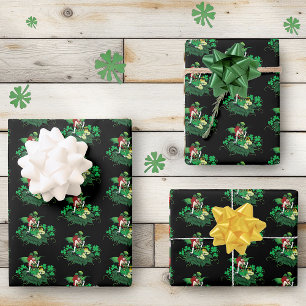 Luck Irish Green Fairy Red Hair Shamrock  Wrapping Paper Sheet