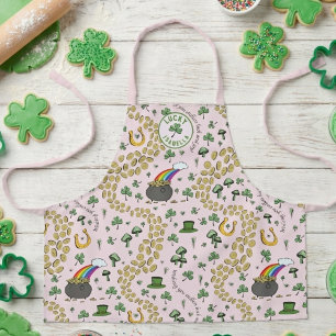 Luck & Joy Coins & Green Shamrocks St Patricks Day Apron