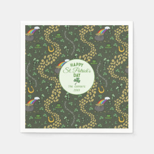 Luck & Joy Coins & Green Shamrocks St Patricks Day Napkin