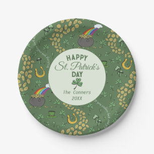 Luck & Joy Coins & Green Shamrocks St Patricks Day Paper Plate
