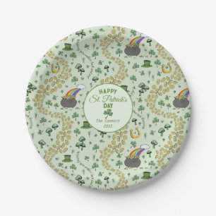 Luck & Joy Coins & Green Shamrocks St Patricks Day Paper Plate