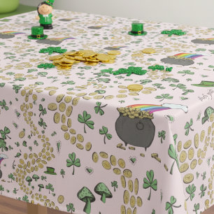 Luck & Joy Coins & Green Shamrocks St Patricks Day Tablecloth