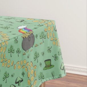 Luck & Joy Coins & Green Shamrocks St Patricks Day Tablecloth