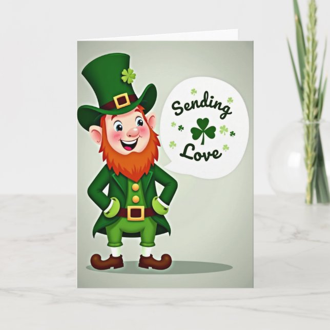 Luck Leprechaun Sending Love Card (Front)
